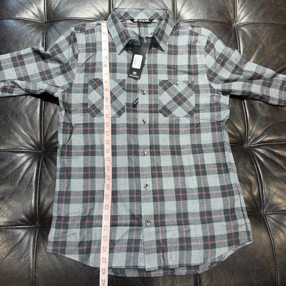 TravisMathew Shirt Mens S Heather Black Red Cloud Flannel Plaid Long Sleeve - Picture 4 of 6